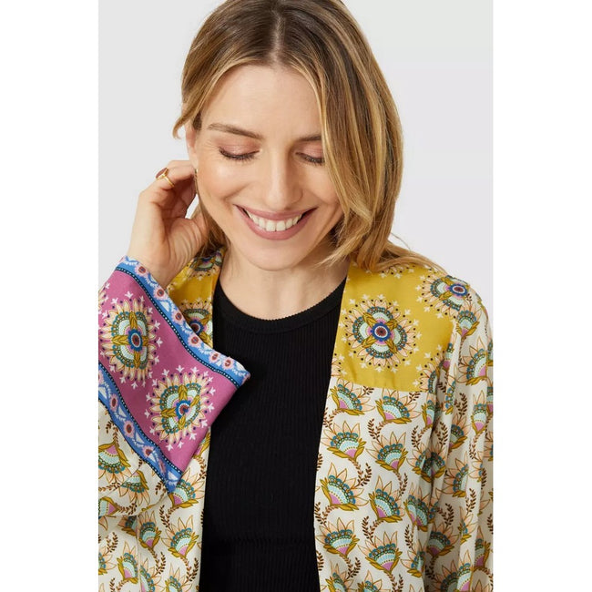 Off White - Side - Mantaray Womens-Ladies Mix & Match Patchwork Kimono Top