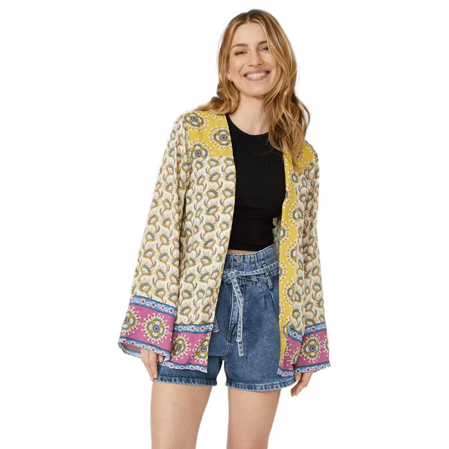 Off White - Front - Mantaray Womens-Ladies Mix & Match Patchwork Kimono Top