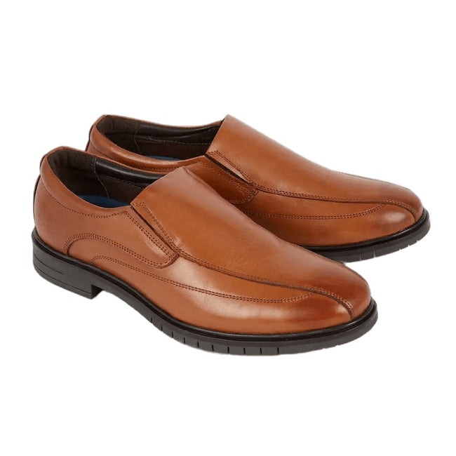 Tan - Front - Debenhams Mens Leather Airsoft Loafers