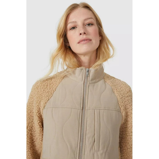 Natural - Side - Mantaray Womens-Ladies Quilted Borg Jacket