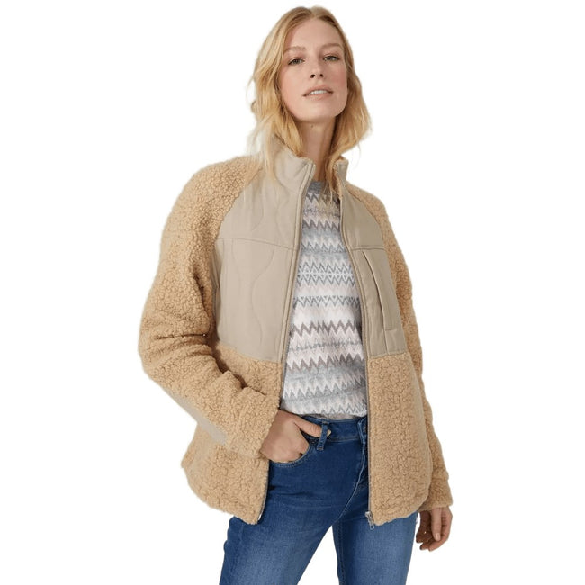 Natural - Front - Mantaray Womens-Ladies Quilted Borg Jacket