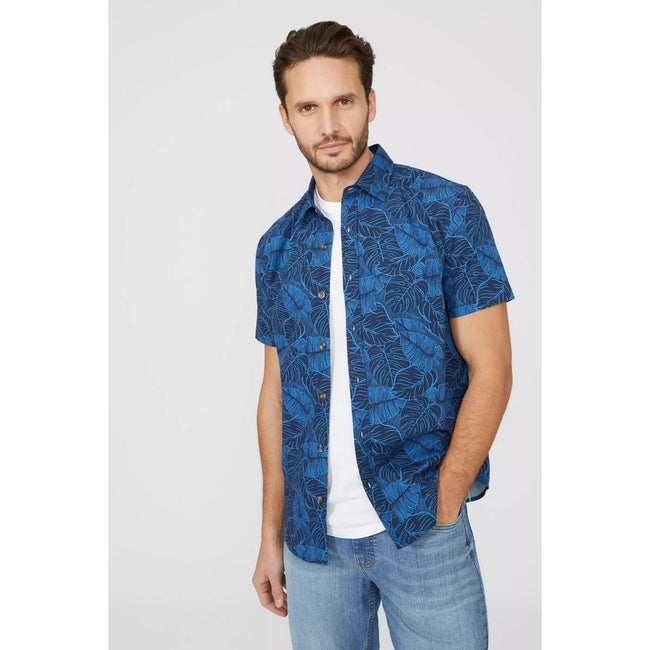 Navy - Side - Mantaray Mens Monstera Leaf Shirt