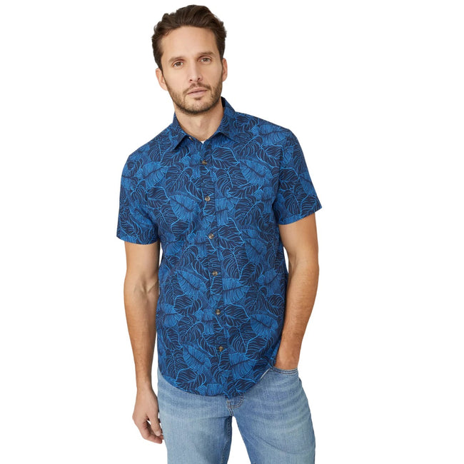 Navy - Front - Mantaray Mens Monstera Leaf Shirt
