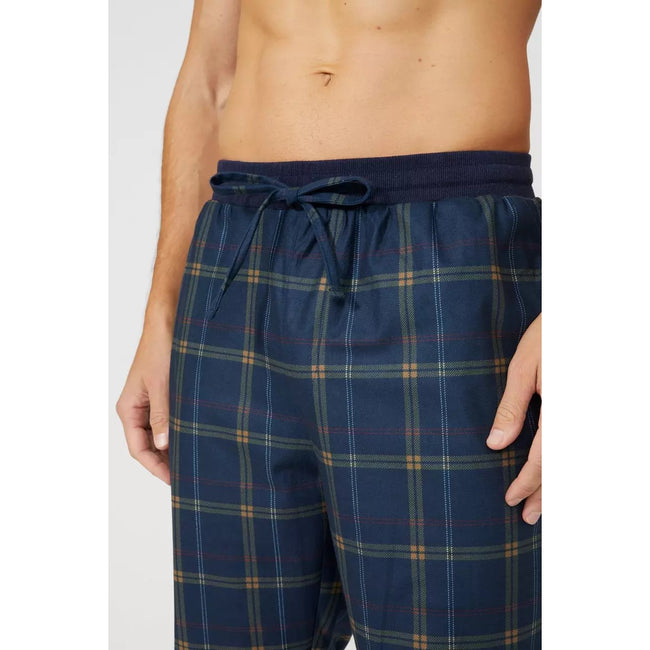 Navy - Side - Debenhams Mens Checked Cuffed Lounge Pants
