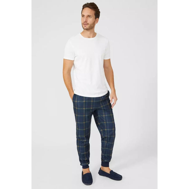 Navy - Pack Shot - Debenhams Mens Checked Cuffed Lounge Pants