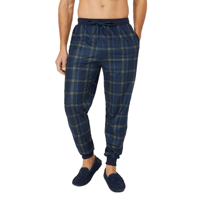 Navy - Front - Debenhams Mens Checked Cuffed Lounge Pants