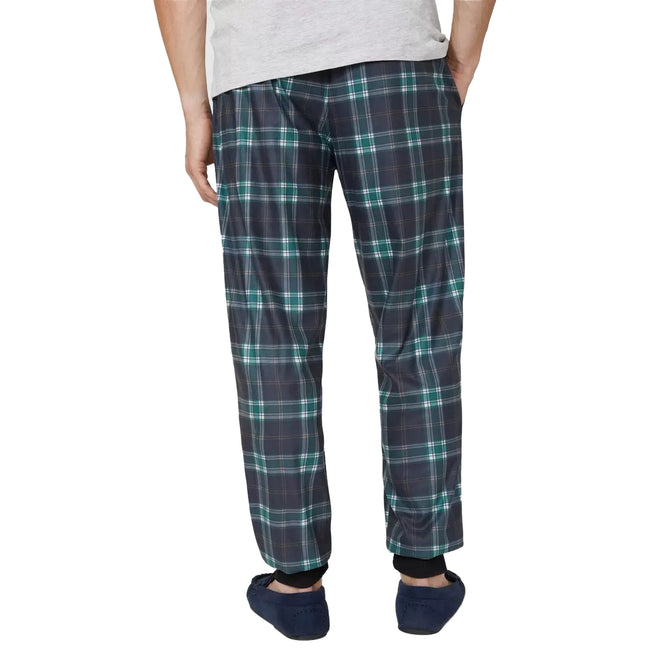 Navy - Back - Debenhams Mens Microfleece Checked Cuffed Lounge Pants