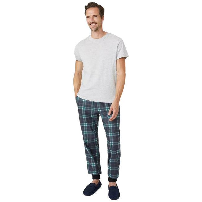 Navy - Pack Shot - Debenhams Mens Microfleece Checked Cuffed Lounge Pants