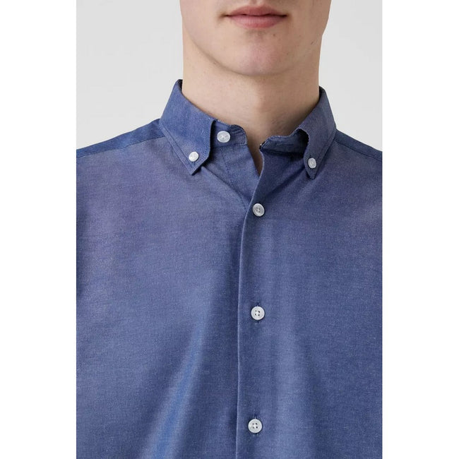 Mid Blue - Side - Maine Mens Textured Button-Down Long-Sleeved Shirt