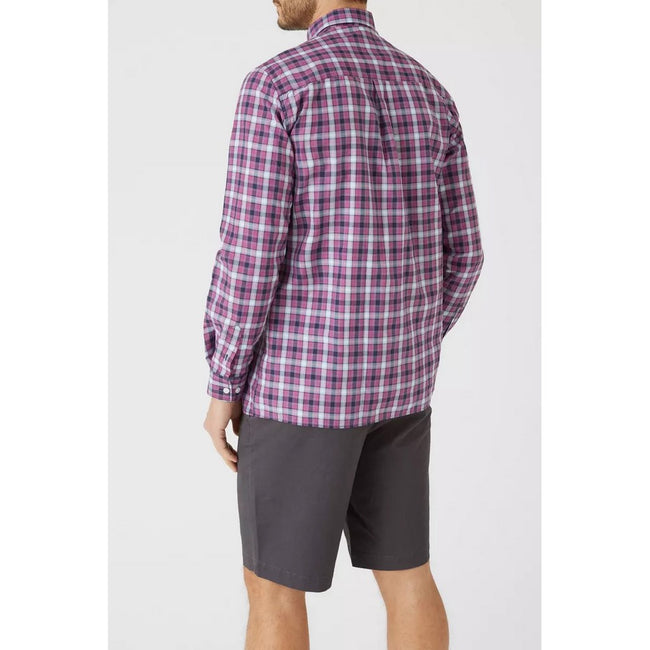Purple - Back - Maine Mens Shadow Checked Long-Sleeved Shirt