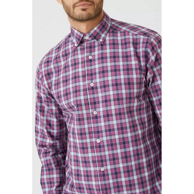 Purple - Side - Maine Mens Shadow Checked Long-Sleeved Shirt