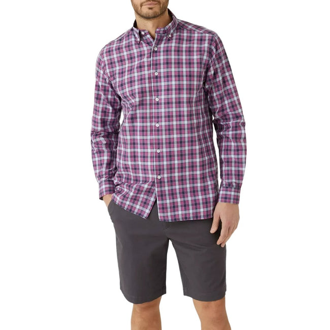 Purple - Front - Maine Mens Shadow Checked Long-Sleeved Shirt