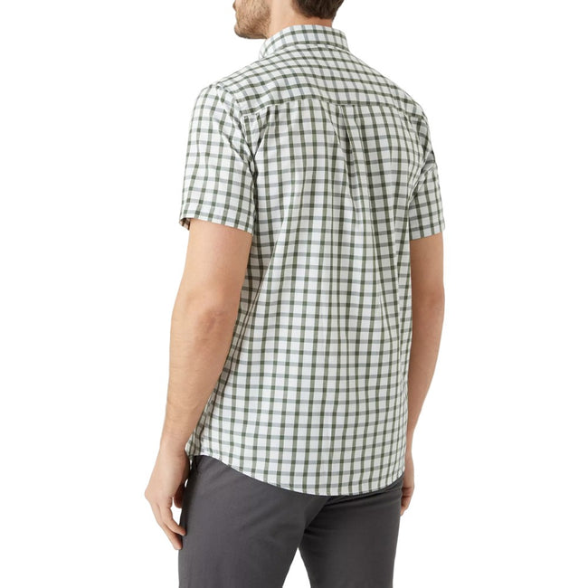 Khaki-White - Back - Maine Mens Checked Poplin Shirt