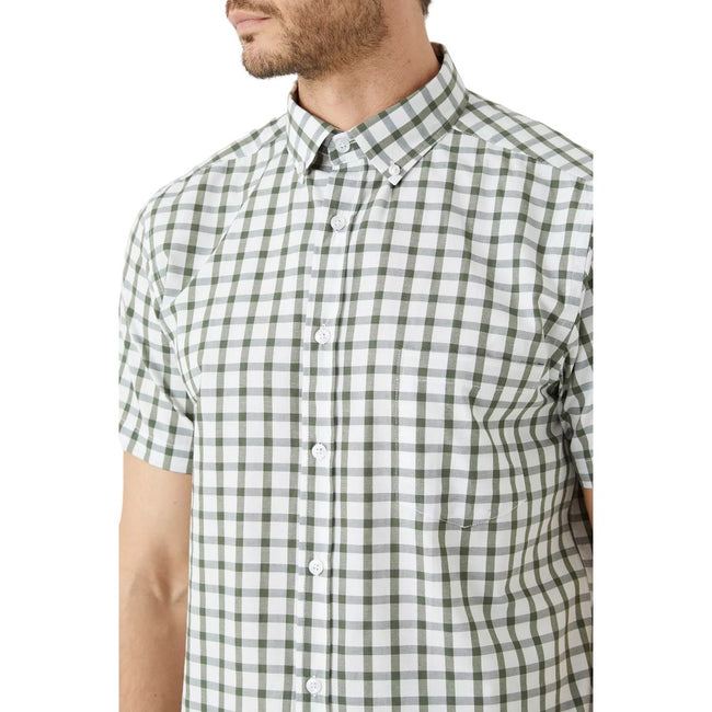 Khaki-White - Side - Maine Mens Checked Poplin Shirt