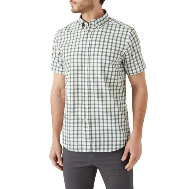 Khaki-White - Front - Maine Mens Checked Poplin Shirt