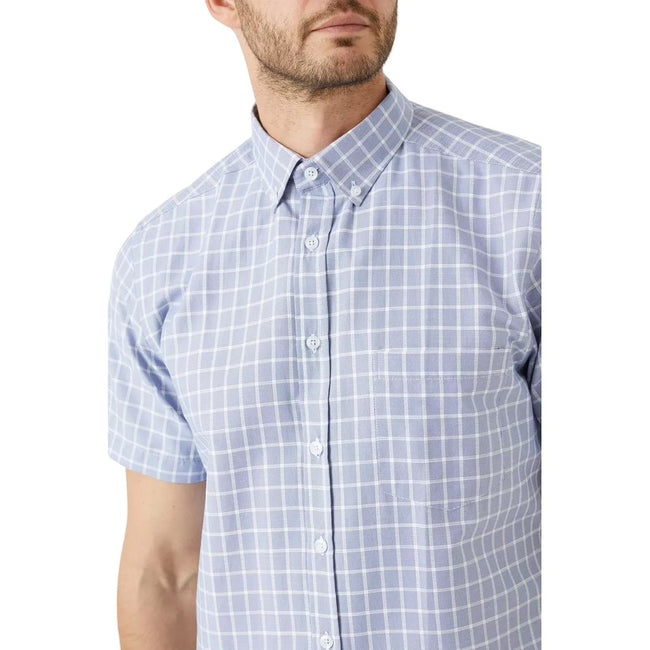 Navy-White - Side - Maine Mens Checked Woven Shirt