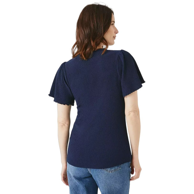 Navy - Back - Maine Womens-Ladies Crinkled Flutter Top