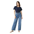 Navy - Side - Maine Womens-Ladies Crinkled Flutter Top