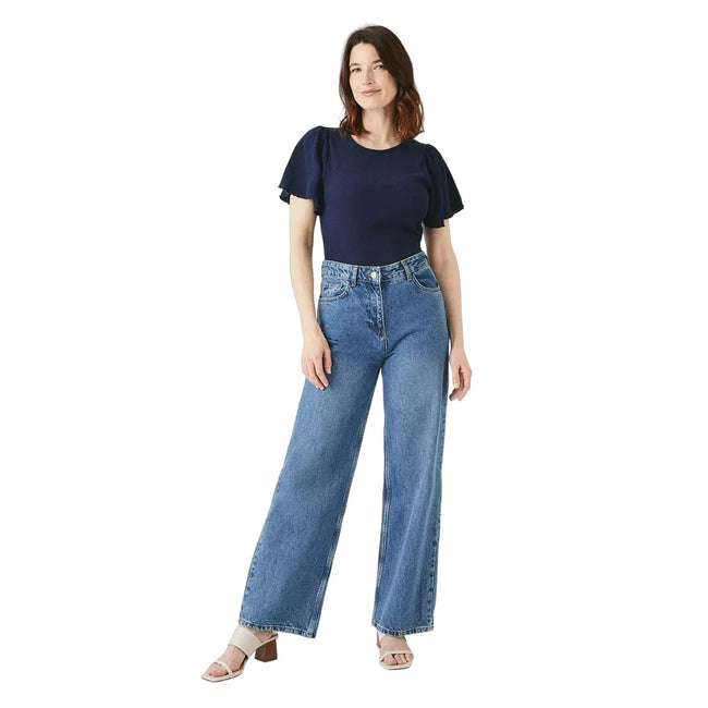 Navy - Side - Maine Womens-Ladies Crinkled Flutter Top