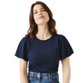 Navy - Front - Maine Womens-Ladies Crinkled Flutter Top