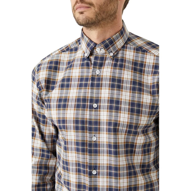 Rust - Side - Maine Mens Combi Checked Shirt