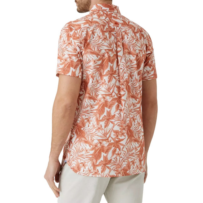 Orange-White - Back - Mantaray Mens Leaf Print Shirt