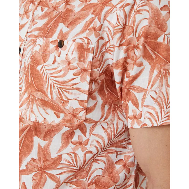 Orange-White - Side - Mantaray Mens Leaf Print Shirt