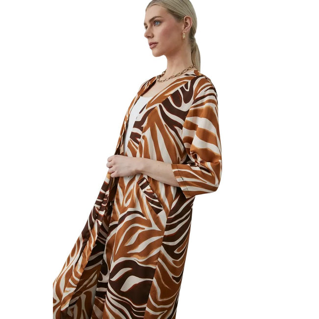 Brown - Side - Principles Womens-Ladies Giraffe Print Longline Kimono
