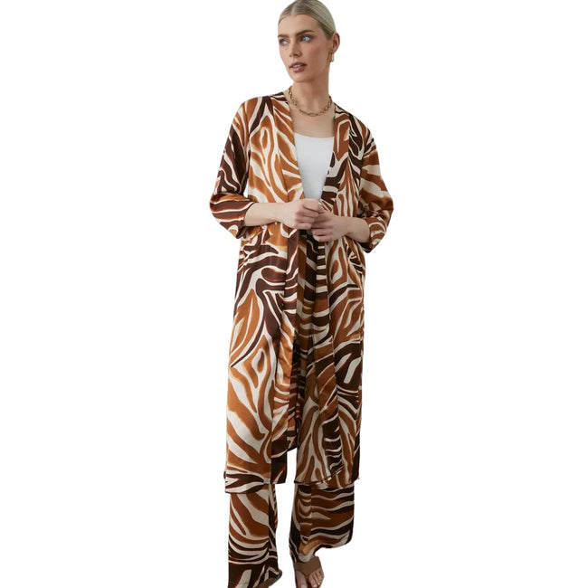 Brown - Front - Principles Womens-Ladies Giraffe Print Longline Kimono