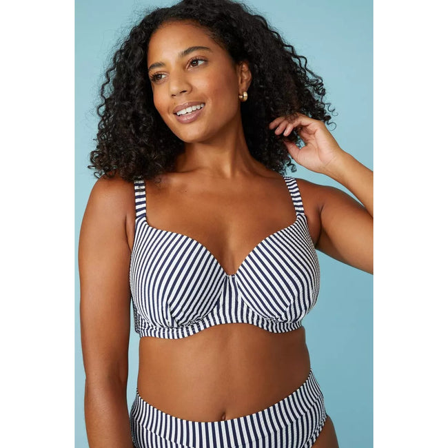 White-Navy - Side - Gorgeous Womens-Ladies Stripe Padded Bikini Top