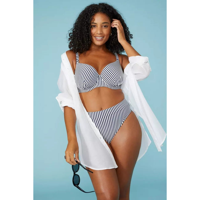 White-Navy - Lifestyle - Gorgeous Womens-Ladies Stripe Padded Bikini Top