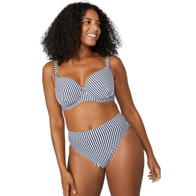 White-Navy - Front - Gorgeous Womens-Ladies Stripe Padded Bikini Top