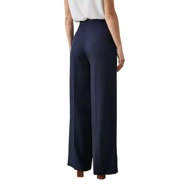 Navy - Back - Principles Womens-Ladies Button Detail Wide Leg Pants