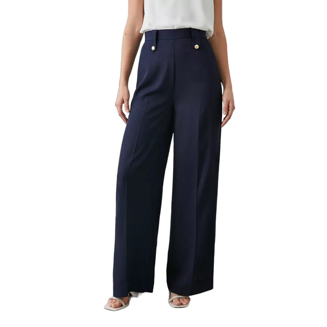 Navy - Front - Principles Womens-Ladies Button Detail Wide Leg Pants
