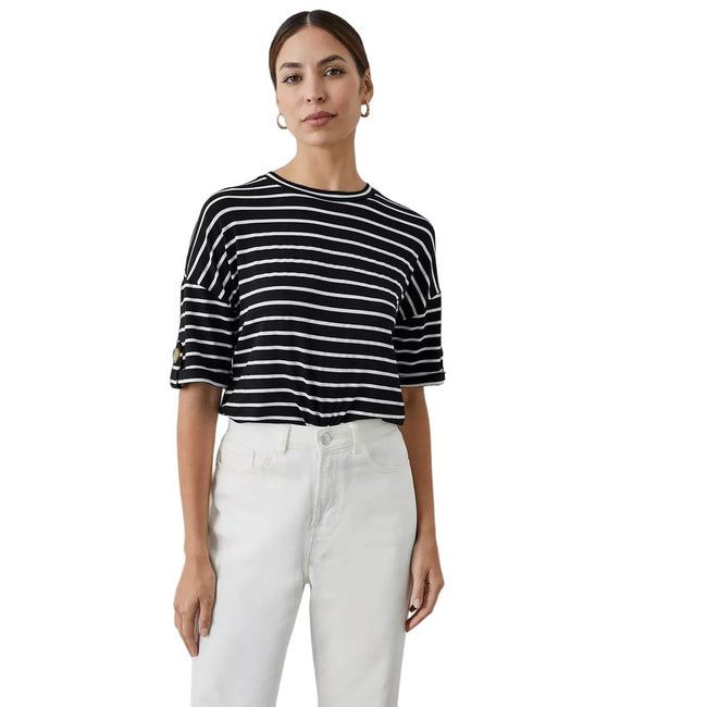 Black - Front - Principles Womens-Ladies Stripe Buttoned Cuff T-Shirt