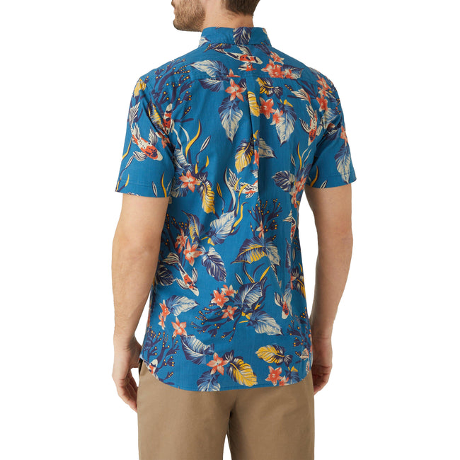 Blue - Back - Mantaray Mens Tropical Shirt