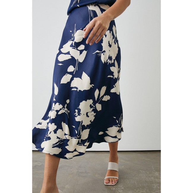 Navy - Front - Principles Womens-Ladies Leaf Print Elasticated Waist Midi Skirt