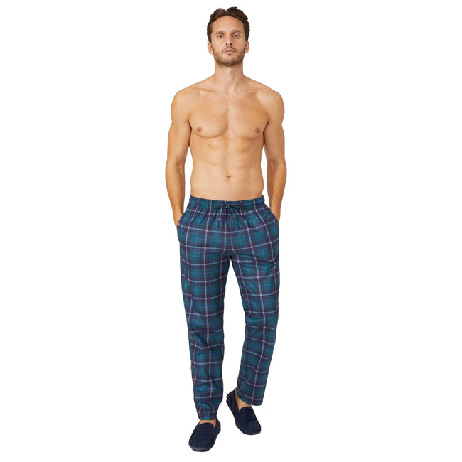 Green - Pack Shot - Debenhams Mens Microfleece Double Checked Straight Leg Lounge Pants