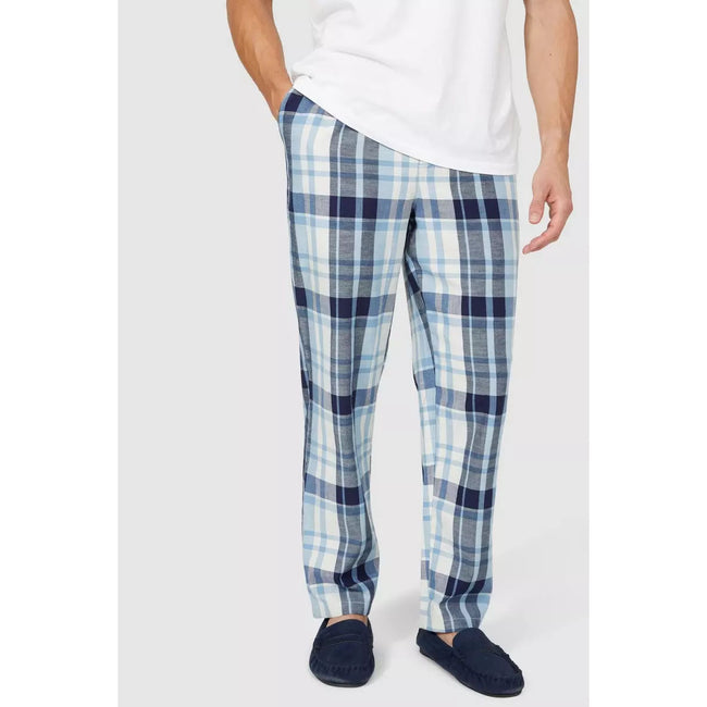 Blue - Side - Debenhams Mens Woven Checked Lounge Pants