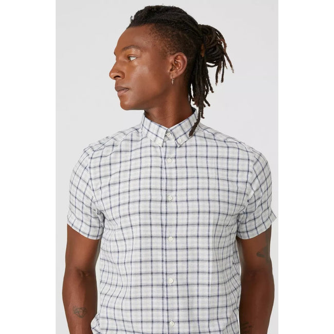 Taupe - Side - Mantaray Mens Checked Textured Shirt