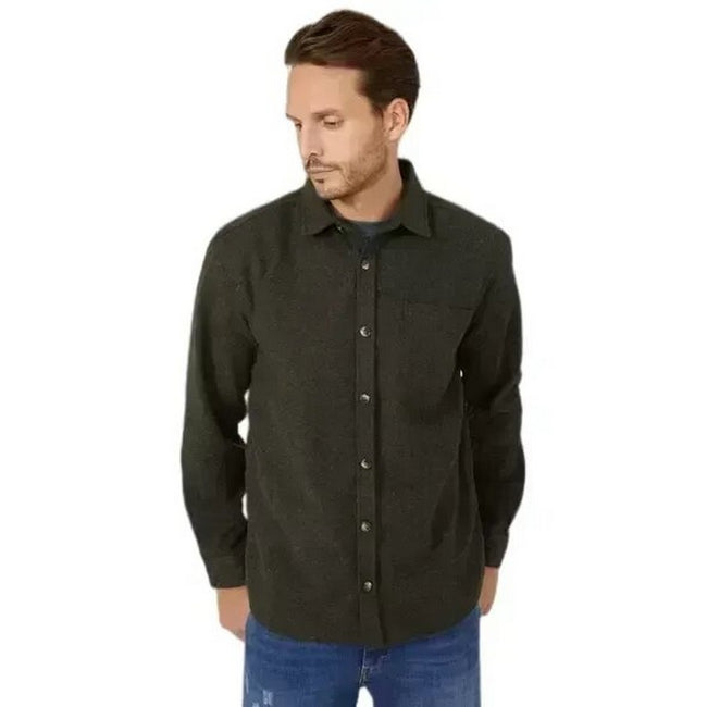 Khaki - Front - Mantaray Mens Twill Overshirt