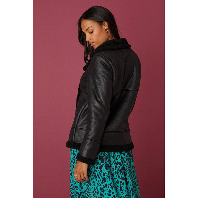 Black - Back - Dorothy Perkins Womens-Ladies Aviator Shearling Jacket