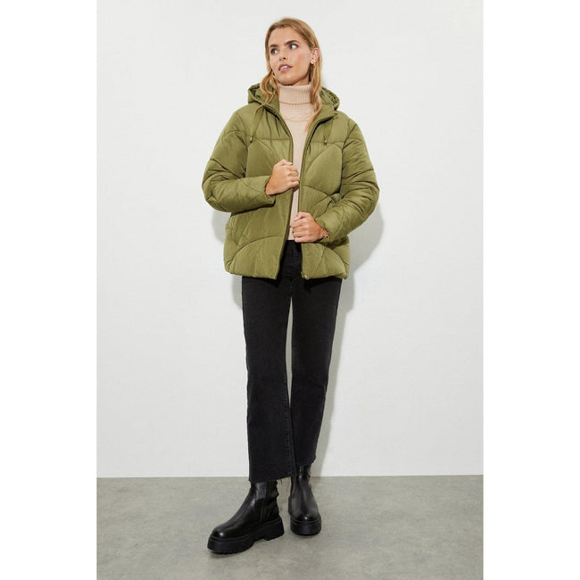 Olive - Close up - Dorothy Perkins Womens-Ladies Short Padded Jacket