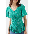 Green - Side - Dorothy Perkins Womens-Ladies Frilled Drawstring Top