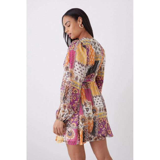 Multicolored - Back - Dorothy Perkins Womens-Ladies Patchwork Chiffon Mini Dress