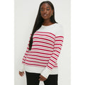 Pink-White - Front - Dorothy Perkins Womens-Ladies Stripe Buttoned Cuff Plus Sweater