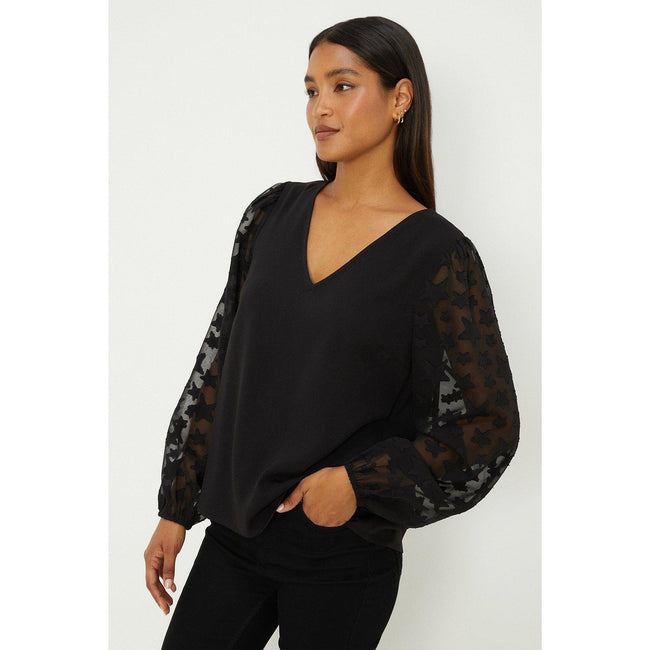 Black - Front - Dorothy Perkins Womens-Ladies Star Devoré Blouse