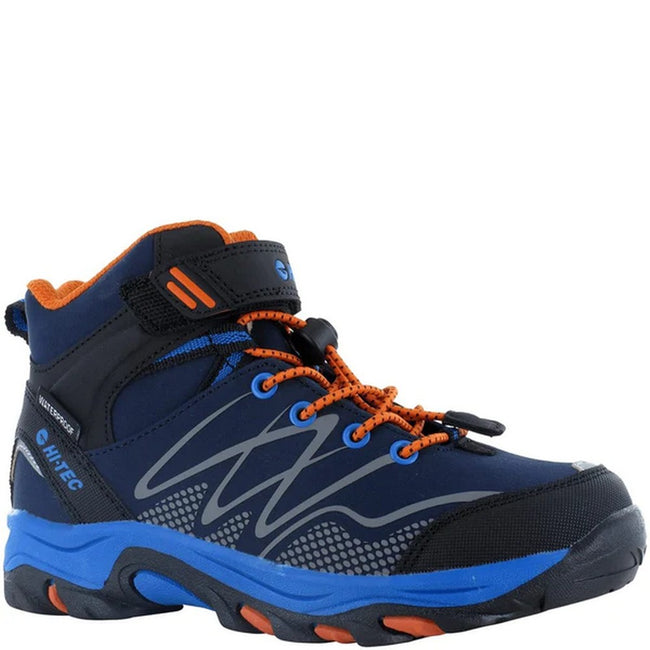 Navy-Orange-Lake Blue - Front - Hi-Tec Boys Blackout Mid Cut Walking Boots