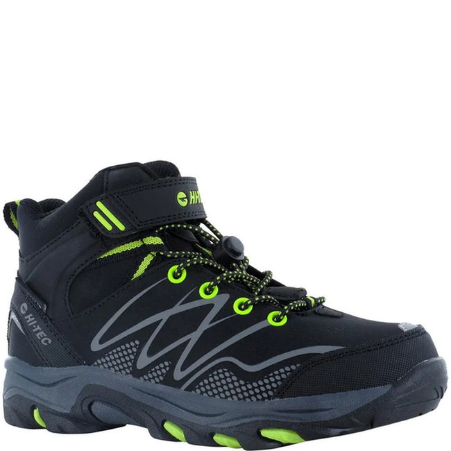 Black-Lime - Front - Hi-Tec Boys Blackout Mid Cut Walking Boots