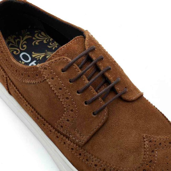 Brown - Close up - Base London Mens Mickey Suede Brogues